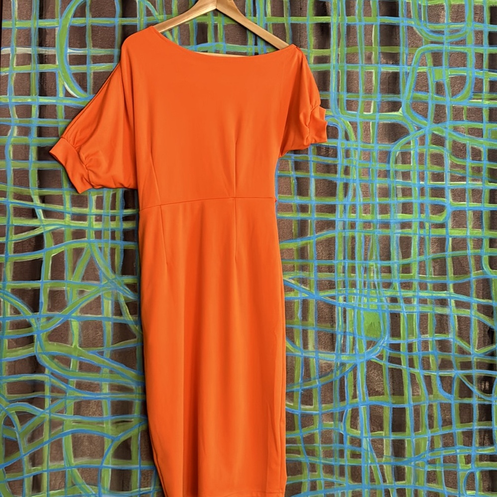 LilyIn off shoulder midi dress in orange size medium